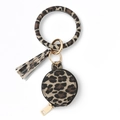 Leopard-Print PU-Leder Armband-Schlüsselanhänger Set mit runder Münztasche - Hellkaffee Leopard
