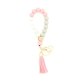 Pink and grey marble silicone bead keychain bracelet with wood bead and leather tassel - Pink