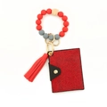 Red rhinestone card holder wallet with silicone bead bracelet and tassel keychain - Red Rhinestone Style (6)