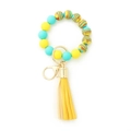 Porte-clés bracelet en perles de silicone avec pompon jaune en cuir et perles colorées - Style Rayé Jaune (5)