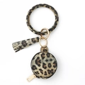 Set porte-clés bracelet en cuir PU léopard avec pochette ronde et détails dorés élégants - Léopard Jaune