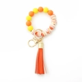 Porte-clés bracelet en perles silicone orange et jaune avec pompon cuir et anneau - Style Arc-en-ciel Orange Jaune (7)