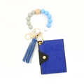 Silicone bead keychain wristband with blue rhinestone card holder and leather tassel - Blue Rhinestone Style (7)