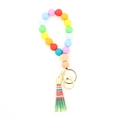Rainbow silicone beads keychain wristlet with natural beech wood bead and colorful tassel - Rainbow