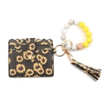 Sunflower pattern PU leather card holder with silicone bead wristlet and tassel keychain - Sunflower Print