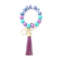 Bracelet porte-clés en perles de silicone avec pompon violet et perles marbrées - Style Marbre Violet (8)