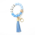 Blue silicone bead MAMA keychain bracelet with wooden bead and blue leather tassel charm - Blue