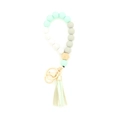 Silicone bead keychain wristlet with mint green tassel and natural wooden hexagonal bead - Mint Green