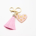 Pink heart resin keychain with golden butterfly patterns and pink tassel detail - Pink Butterfly with Pink Tassel