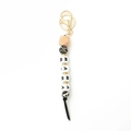 Silicone bead keychain bracelet with MAMA letter cubes and gold metal clip - Leopard Print