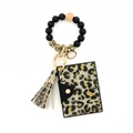 Leopard print card holder keychain with silicone beads wristlet and tassel accent - Leopard Rhinestone Style (12)