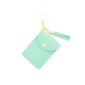 Mint green litchi grain leather card holder with tassel keychain and gold hardware - Mint Green