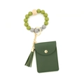 Bracelet porte-clés en perles de silicone vert avec porte-cartes en cuir assorti - Vert Foncé