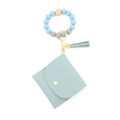 Bracciale in perline di silicone blu e grigio con portafoglio per carte in pelle PU - Blu chiaro