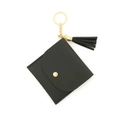 Cartera de cuero PU negro con patrón de lichi, llavero dorado y colgante de borla decorativa - Negro