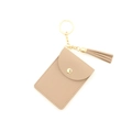 Minimalist apricot PU leather keychain wallet with lychee texture and tassel charm - Mocha