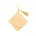 Llavero monedero beige de cuero PU con borla y cierre dorado de diseño elegante - Beige