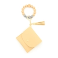 Portachiavi a bracciale in perline di silicone con portafoglio in pelle PU beige - Beige