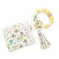 Set porta carte floreale con perline in silicone, bracciale in legno e nappina elegante - Floreale
