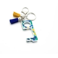 Acrylic no-touch EDC door opener tool with tropical floral pattern and colorful tassels - Tropical Plant Print With Tassel (3#)