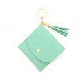 Mint green PU leather wallet keychain with tassel and gold-tone hardware detail - Mint Green