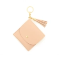 Flesh pink PU leather keychain card holder with tassel and gold ring closure - Pink