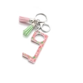 Floral acrylic EDC no-touch door opener keychain with pink and green tassels - Rose Print With Tassel (5#)