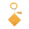 Mustard yellow silicone bead wristlet with PU leather card holder and tassel keychain - Turmeric