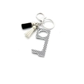 Hygiene hook keychain with black and white geometric pattern and double tassels - Striped Print With Tassel (7#)