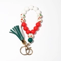 Bracelet porte-clés en perles de silicone Noël avec pompon vert et fermoir doré - Style Père Noël Gland Vert (2)