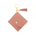 Dusty pink PU leather keychain wallet with lychee texture and decorative tassel - Purplish Red