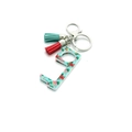 Acrylic no-touch EDC door opener keychain with tropical print and coral mint tassels - Flamingo Print With Tassel (9#)