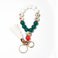 Porte-clés bracelet en perles de silicone de Noël avec bonhomme de neige et pompon - Style Gland Blanc Motif Sapin de Noël (4)
