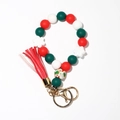 Christmas silicone bead bracelet with red, white, and green beads and a red leather tassel - Snowflake Charm Red Tassel Style (5)