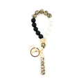 Porte-clés en perles de silicone avec pompon léopard et perle hexagonale en bois - Léopard Jaune