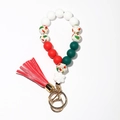 Christmas silicone bead keychain bracelet with snowman beads and red leather tassel charm - Multi Pattern Snowflake Red Tassel Style (6)