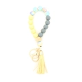 Porte-clés bracelet en perles de silicone avec pompon jaune et perles marbrées - Jaune Clair