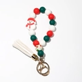 Christmas silicone bead keychain with snowman charm and white tassel in red green white - Snowman Charm White Tassel Style (7)