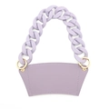 Light purple faux leather cup holder with matching matte plastic chain handle on white background - Light Purple