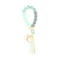 Porte-clés bracelet en perles de silicone vert menthe avec bois et pompon vert - Vert menthe