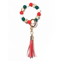 Weihnachtliches Silikonperlen-Armband mit Weihnachtsmann-Motiv und roter Lederquaste - Rot Weiß Grün Weihnachts Thema-Rote Quaste (1)