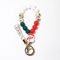 Christmas silicone bead bracelet with snowman charm and green festive leather tassel - Snowman Charm Pattern Tassel Style (8)