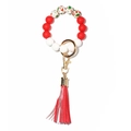 Weihnachts-Armband aus Silikonperlen mit Weihnachtsmann-Motiv und roter Lederquaste - Rot Weiß Thema-Zweifarbige Quaste (2)