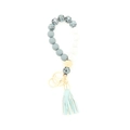 Bracelet porte-clés en perles silicone avec pompon en cuir bleu clair et bois - Bleu Gris