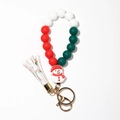 Christmas silicone bead bracelet with snowman charm and white tassel keychain - Snowman Charm Pattern Tassel Red Green (9)