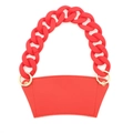 Red PU leather cup holder with thick matching matte chain and gold metal rings - Red
