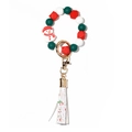 Christmas silicone bead bracelet keychain with snowman charm and white leather tassel - Red Green White Theme-With Snowman Charm-White Tassel (5)