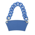 Dark blue leather coffee cup sleeve with matching matte acrylic thick chain handle - Sapphire Blue