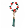 Christmas silicone bead keychain with Santa pattern and dark green leather tassel - Red Green White Theme-Snowflake Bead-Dark Green Tassel (6)