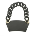 Modern black leather cup holder with thick matte plastic chain handle and gold hardware - Black